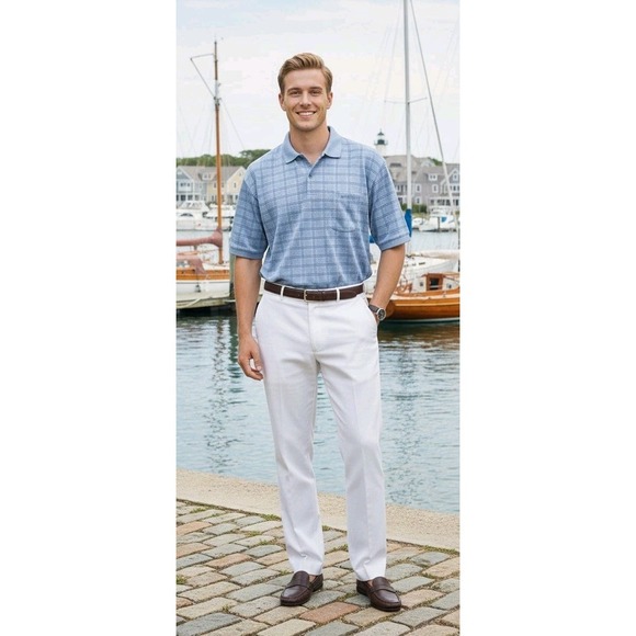 Dunhill Polo Top Men's Extra Large Windowpane Plaid Blue Italy EUC